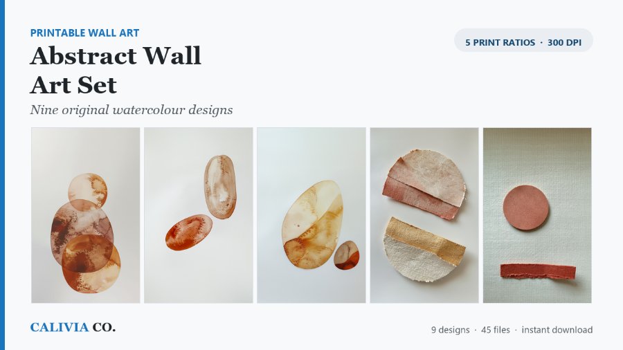 Abstract Wall Art Set: warm watercolour abstracts in earth tones